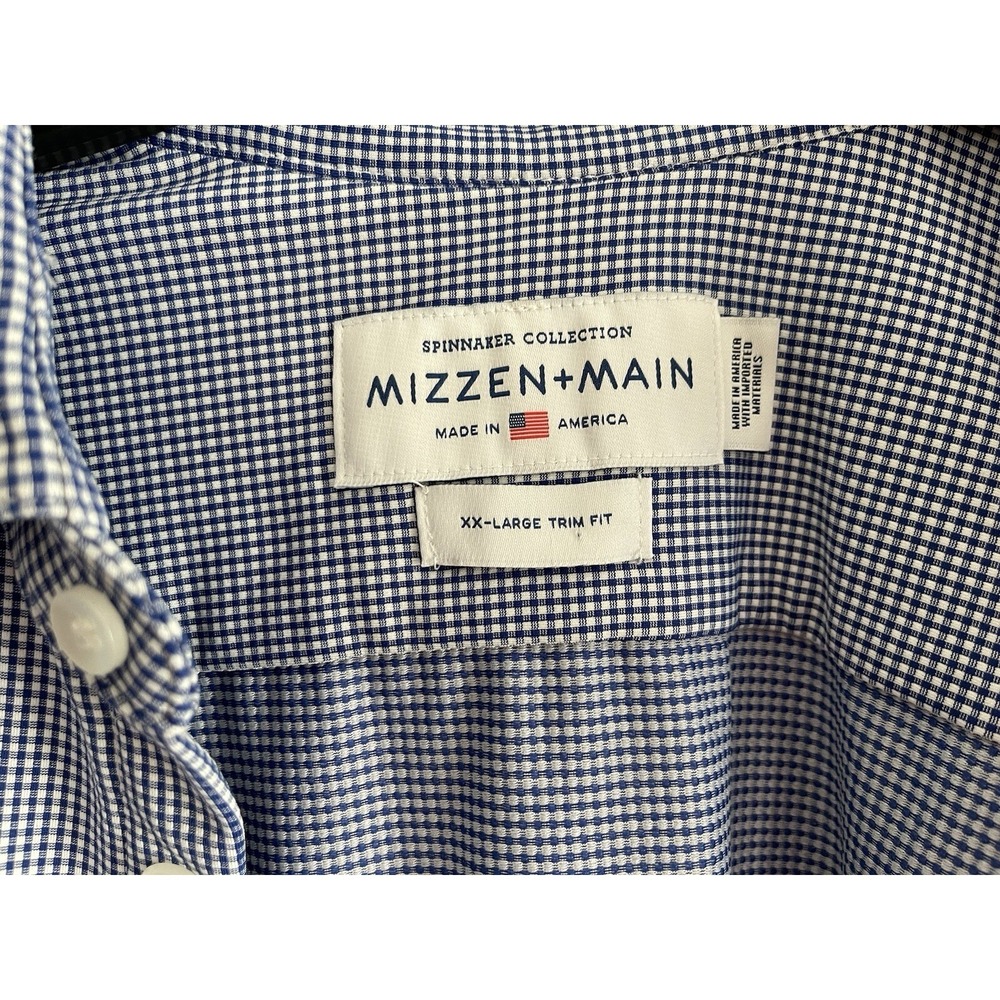 Mizzen Main Shirt Mens XXL Trim Fit Spinnaker Blue Check Grid Made In USA ECU - Picture 5 of 6